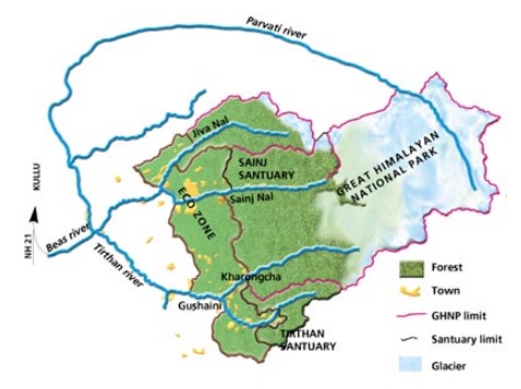 Simplified map to understand Tirthan & Sainj Valleys